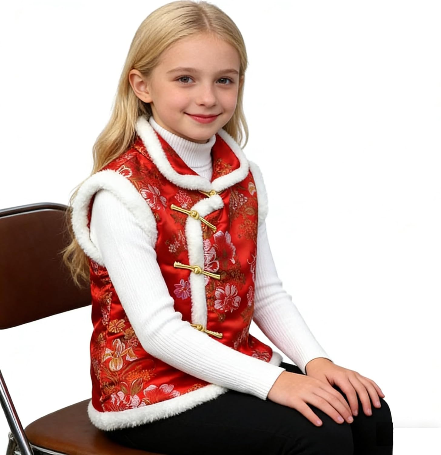 Girl Vest Coat Fleece Quilted Chinese New Year Kids Outfits Traditional Tang Tank Tops