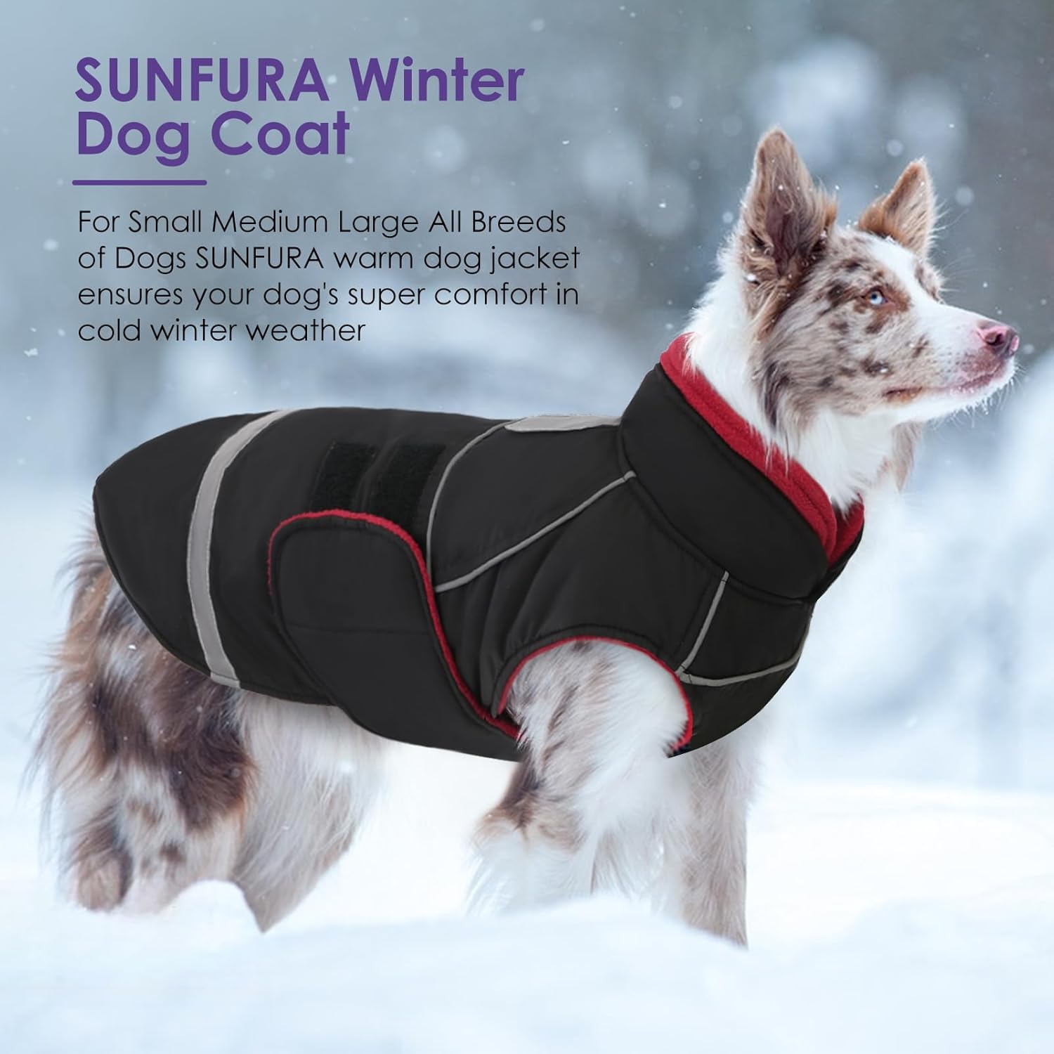 SUNFURA Dog Coat, Large Dog Jacket for Cold Weather, Reflective Winter Coat with Hook & Loop Closure, Easy On Pet Winter Jacket Snowsuit for Large Dogs, Black L