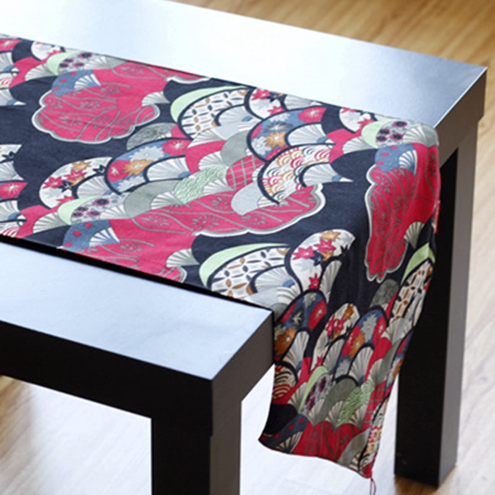 Chemin de table rouge éventail style japonais coton lin table de fête