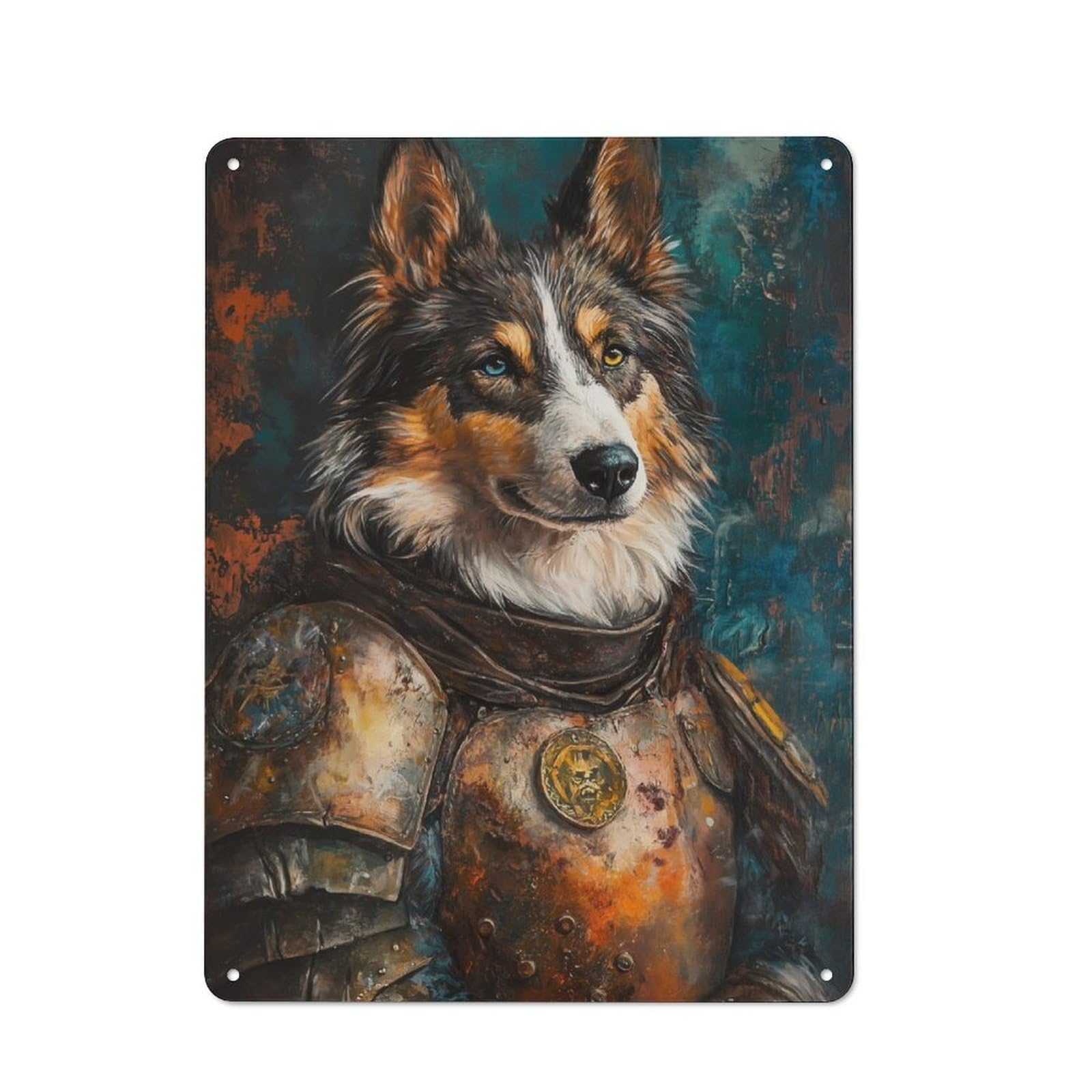 Junmoney Australian Shepard In Armor Retro Metal Wall Sign 40X30cm With For Café Or Home Bar, For Cooler-Season Styling In Café And Home Bar