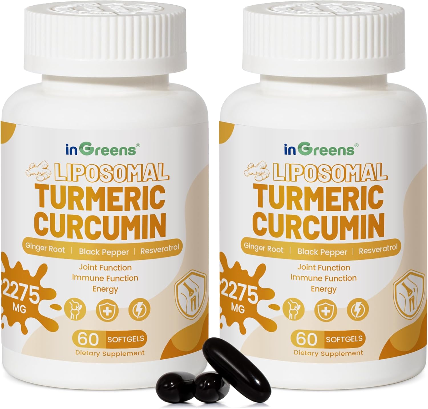 Turmeric Curcumin Supplement 2275mg, 95% Curcumin, High Absorption Liposomal Turmeric Supplement with Black Pepper & Ginger Extract, Joint Support, Immune Function, Non-GMO, 120 Softgels