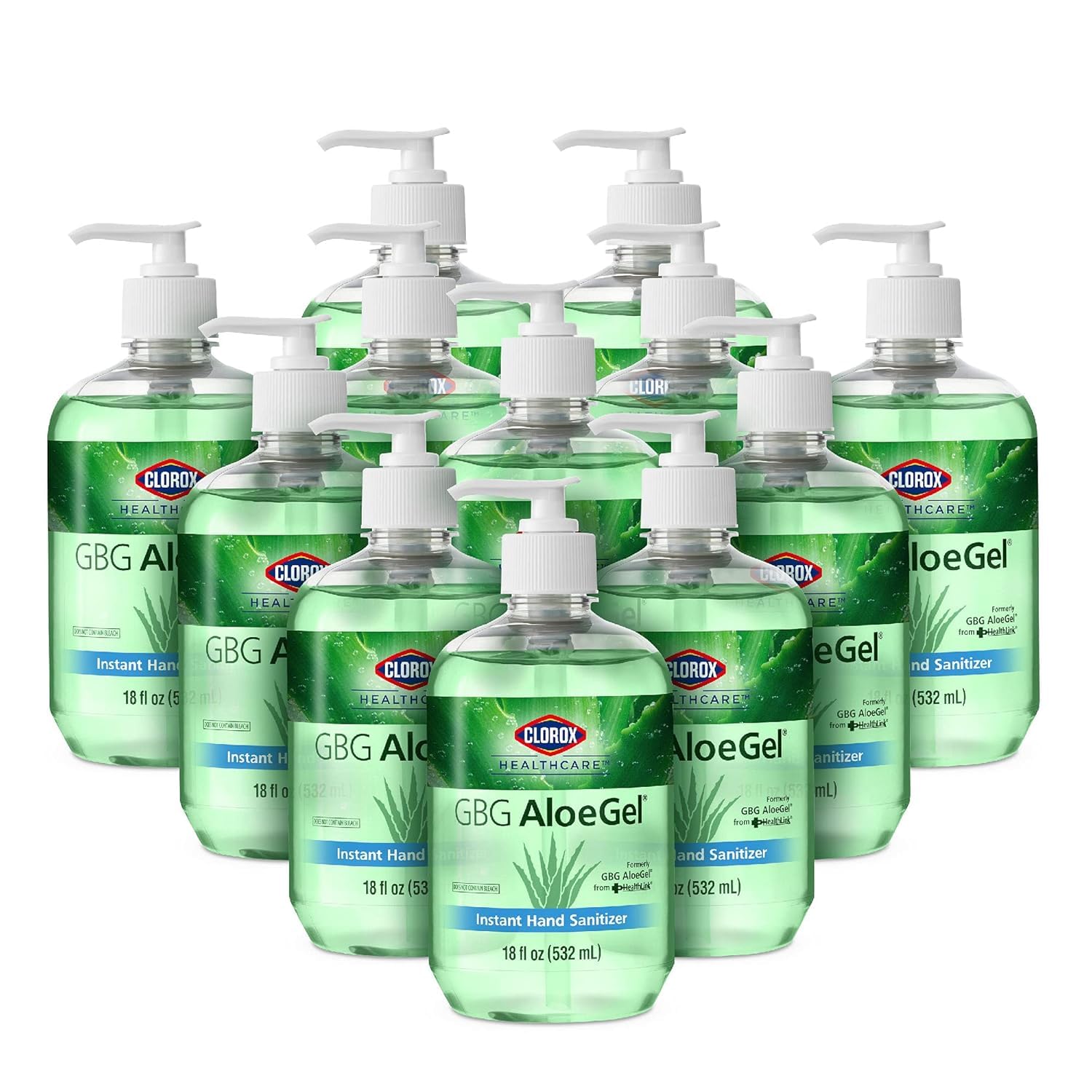 Clorox Healthcare GBG AloeGel Large Hand Sanitizer Gel with Pump - Bleach Free Hand Sanitizers - Sanitizing Solution for School Supplies & Office Use, 18 Fl Oz - 12 Pack