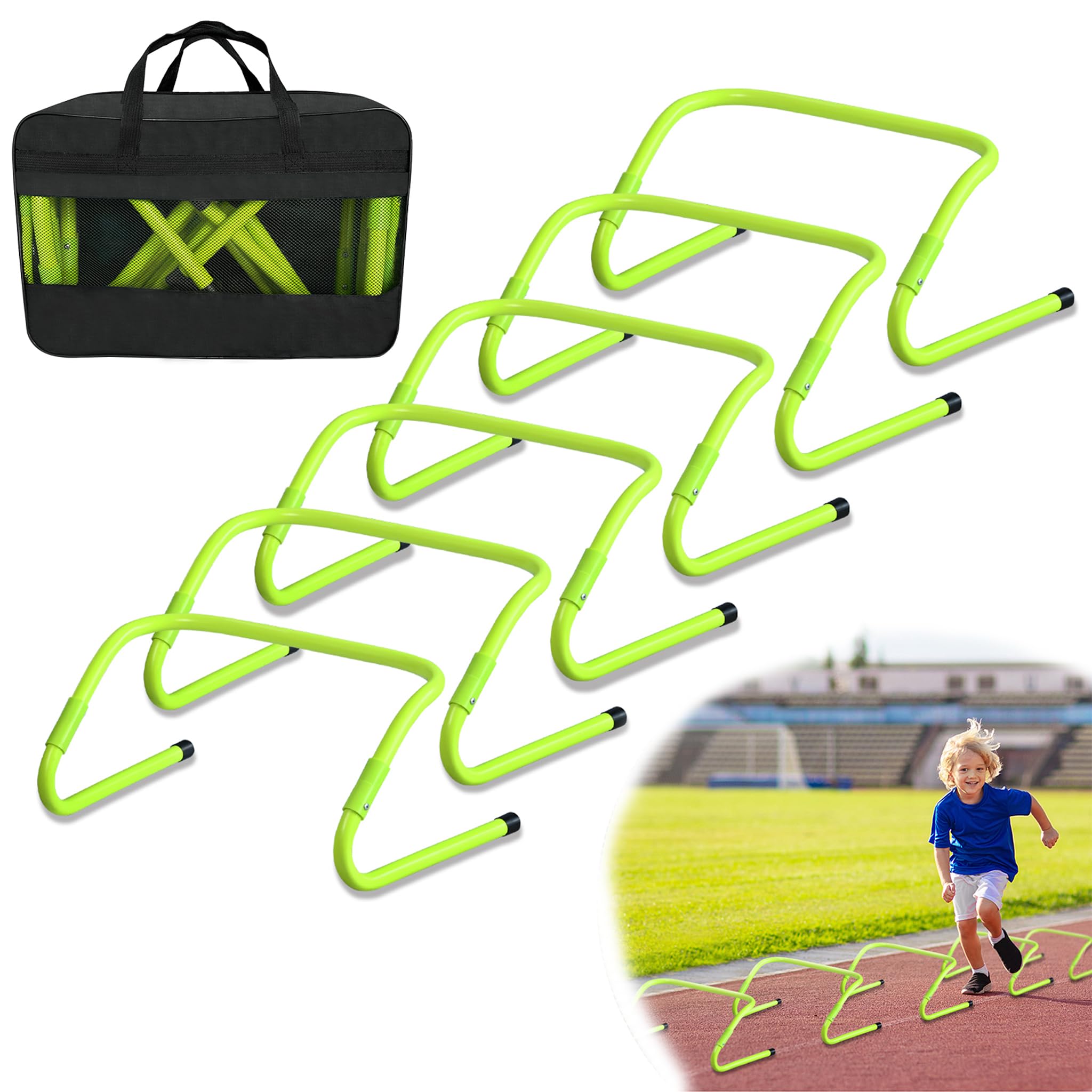 6er Set Speed/Agility Training Hürden Höhenverstellbar 20/30 cm Trainingshürden Fußball Multi-Sport Trainingshilfe Koordinationstraining Beweglichkeits für Kinder Grün