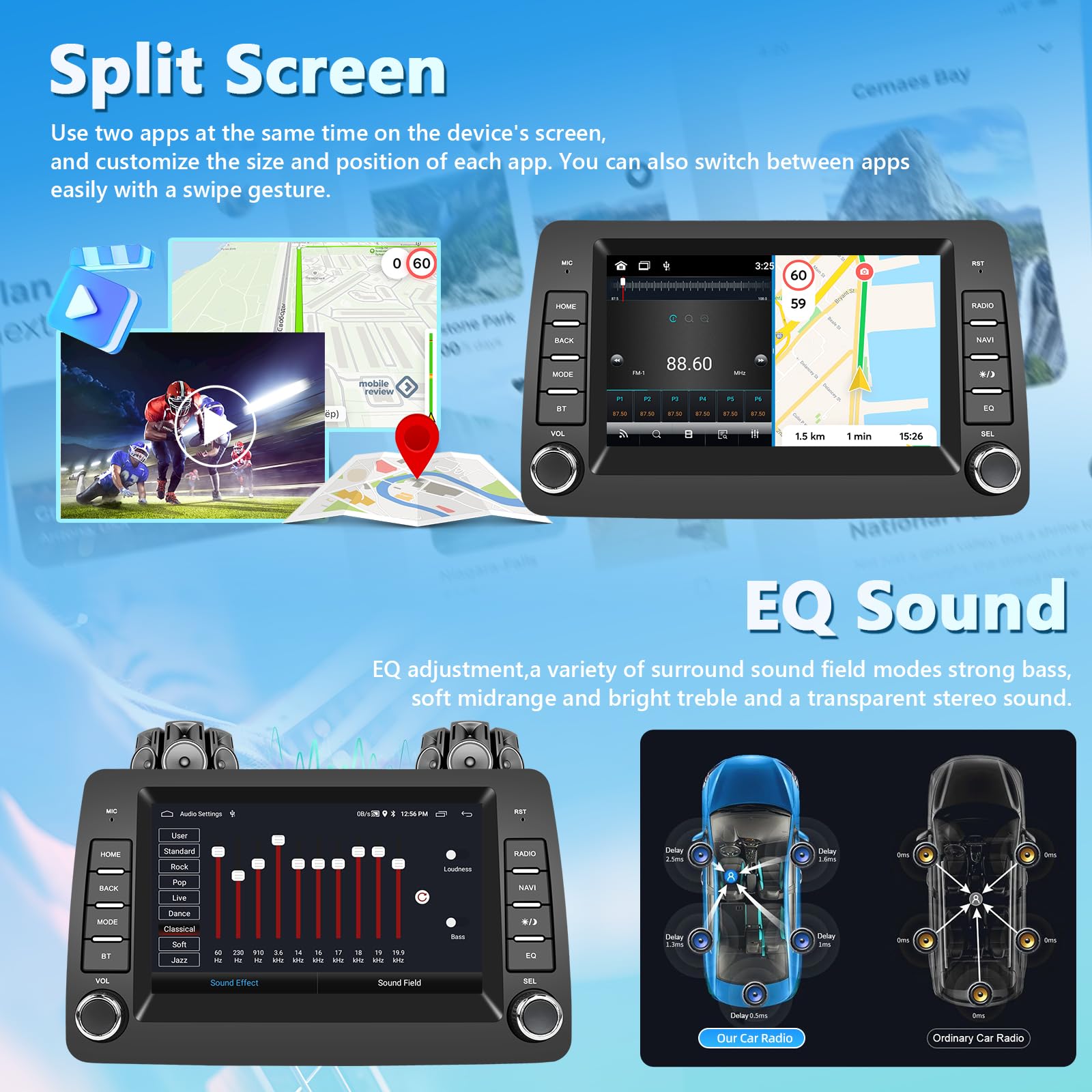 Carplay Autoradio per Fiat Panda 169 (2002-2012), 2GB+64GB Android Auto Bluetooth Car Stereo con GPS Navigation WiFi RDS/FM Radio SWC USB Mirror Link Canbus + Telecamera Posteriore