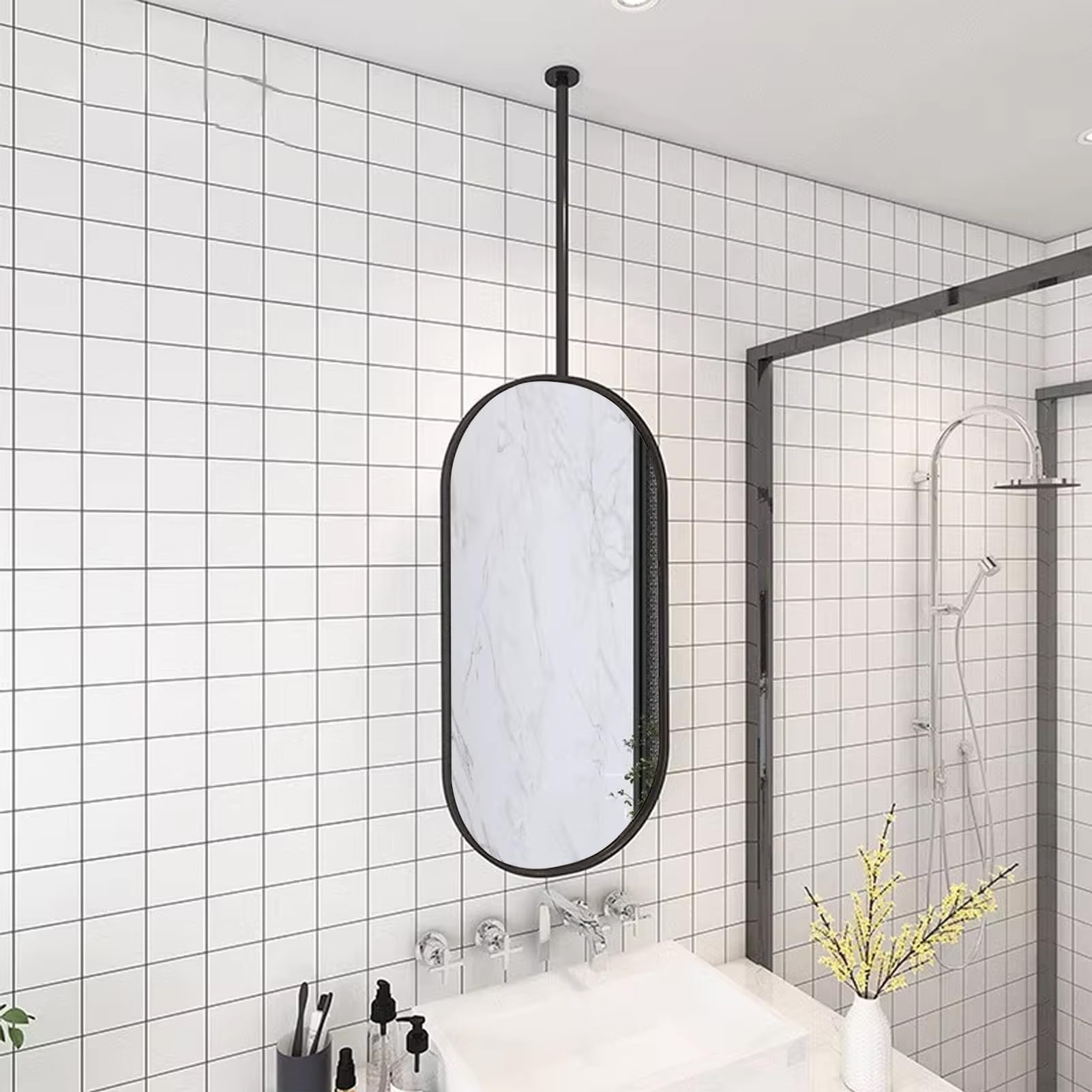 Miroir de maquillage ovale noir 50x70 cm avec reflet HD haute fidélité
