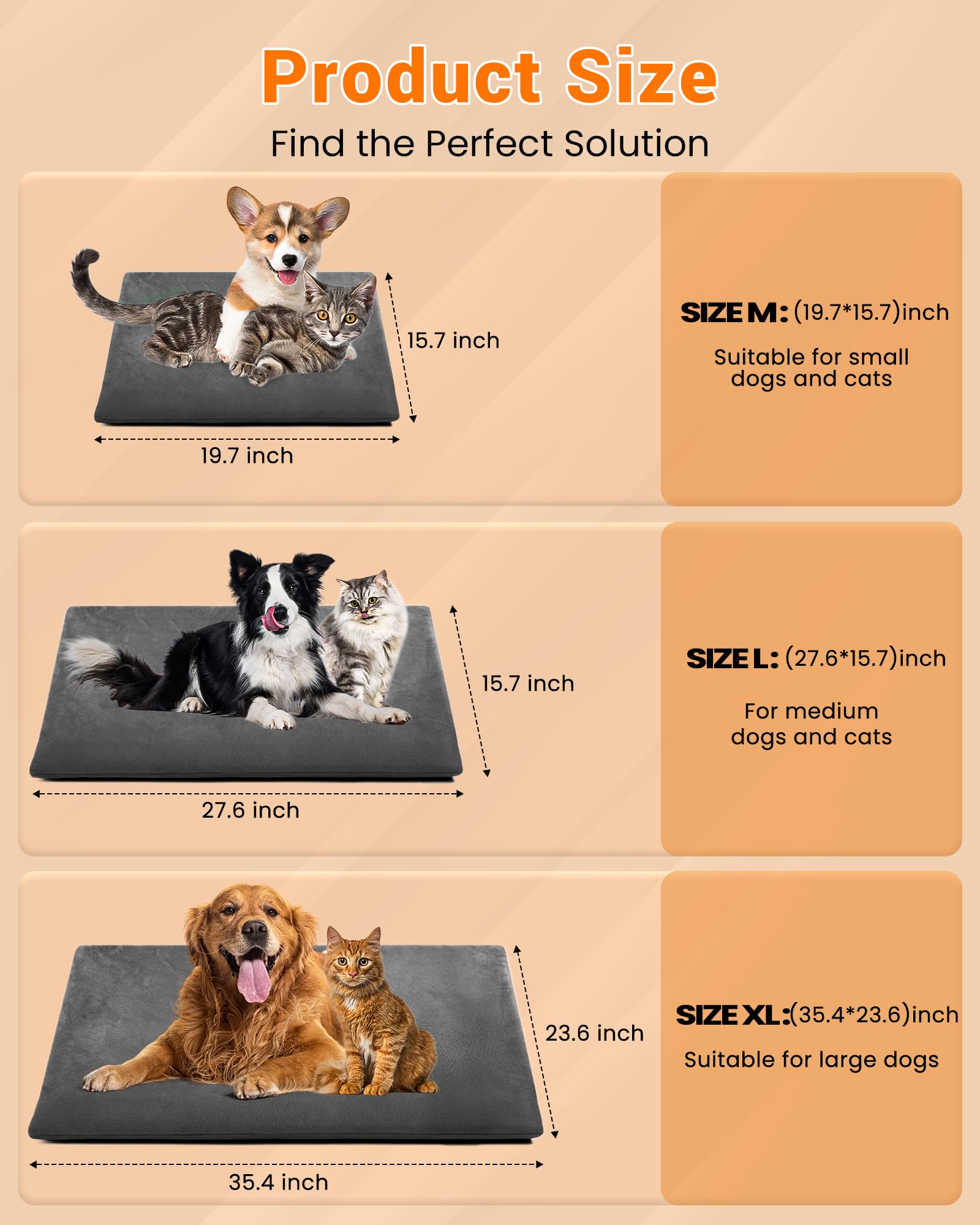 PETNF Tappetino riscaldante per animali domestici per gatti e cani, controllo automatico della temperatura da 38 a 42 °C, impermeabile e ignifugo, per cuccia per cani/posto auto coperto, adatto per
