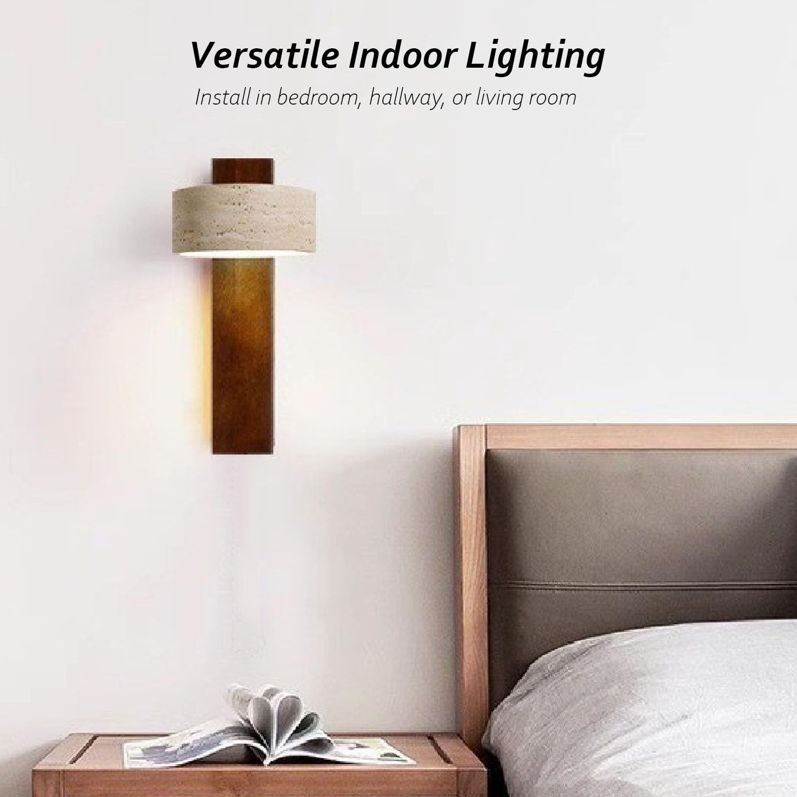 Sorandy LED Wandleuchte Rotations Warmlicht Wand Nachttischlampen Batteriebetriebene Lampe Leselampe Wandleuchten Wohndeko für Flur Schlafzimmer Wohnzimmer (Walnussfarbe)