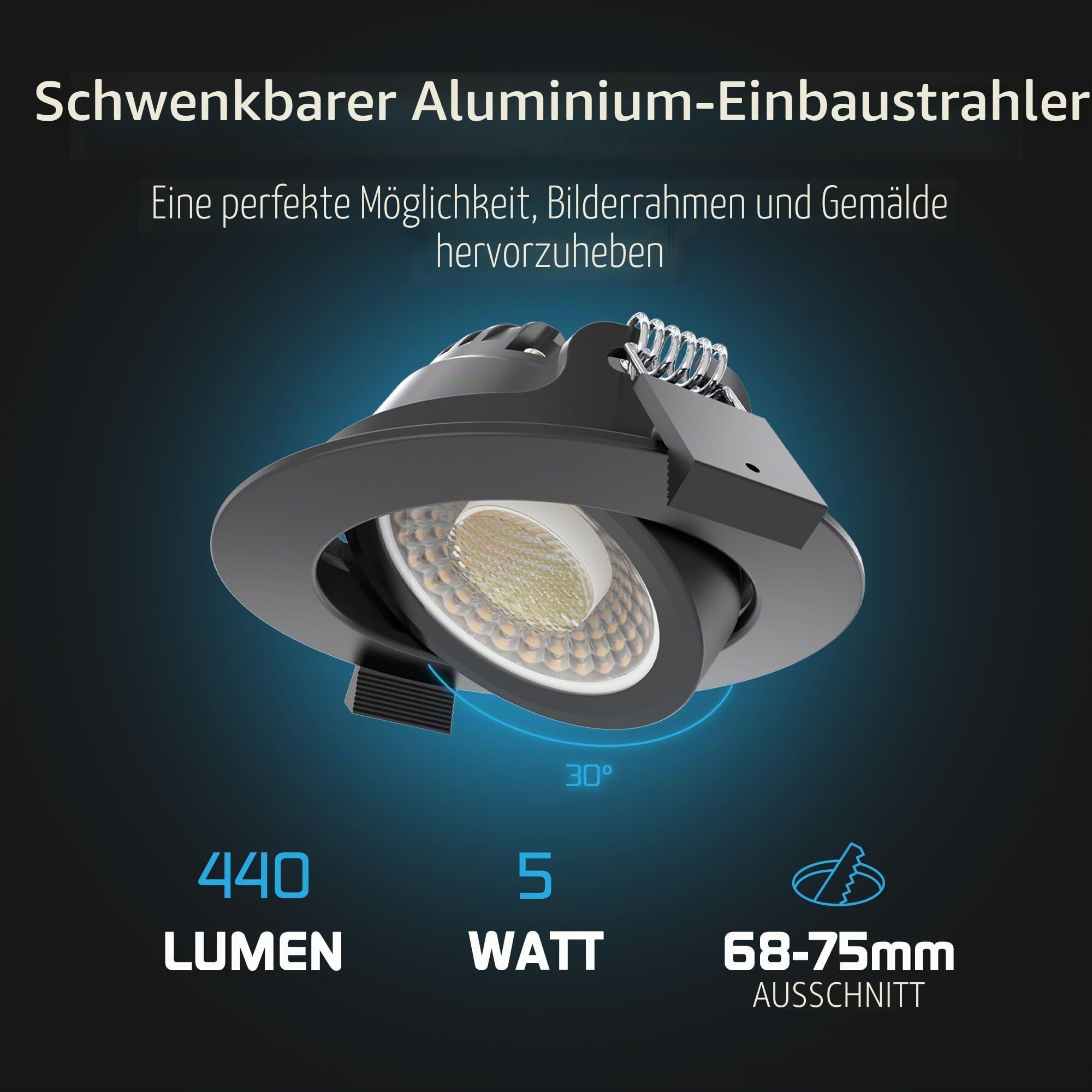 Ledvion - 6x LED Einbaustrahler, 230V, Schwarz, dim to warm, IP65, wasserdicht, 5W/7W, COB, Downlight, Deckenstrahler, Bad, Küche, warmweiß, Tageslicht, Halogenersatz, Stimmungslicht, kompakt