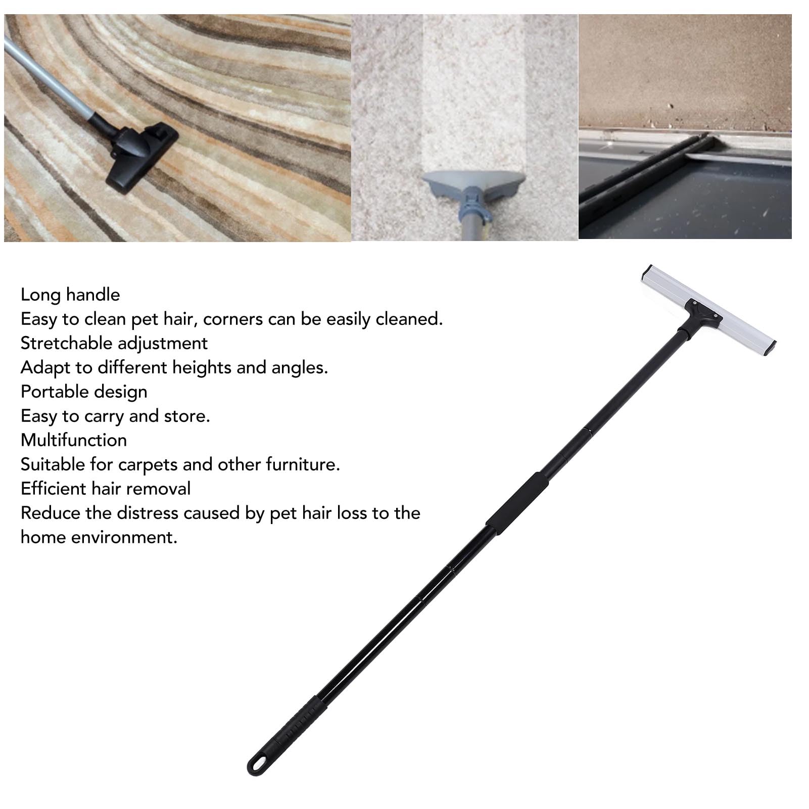 XHTLLO Pet Hair Removal Broom, Adjustable Long Handle Carpet Rake for Efficient Dog and Cat Hair Removal, Portable, Multifunctional, and Reusable Tool