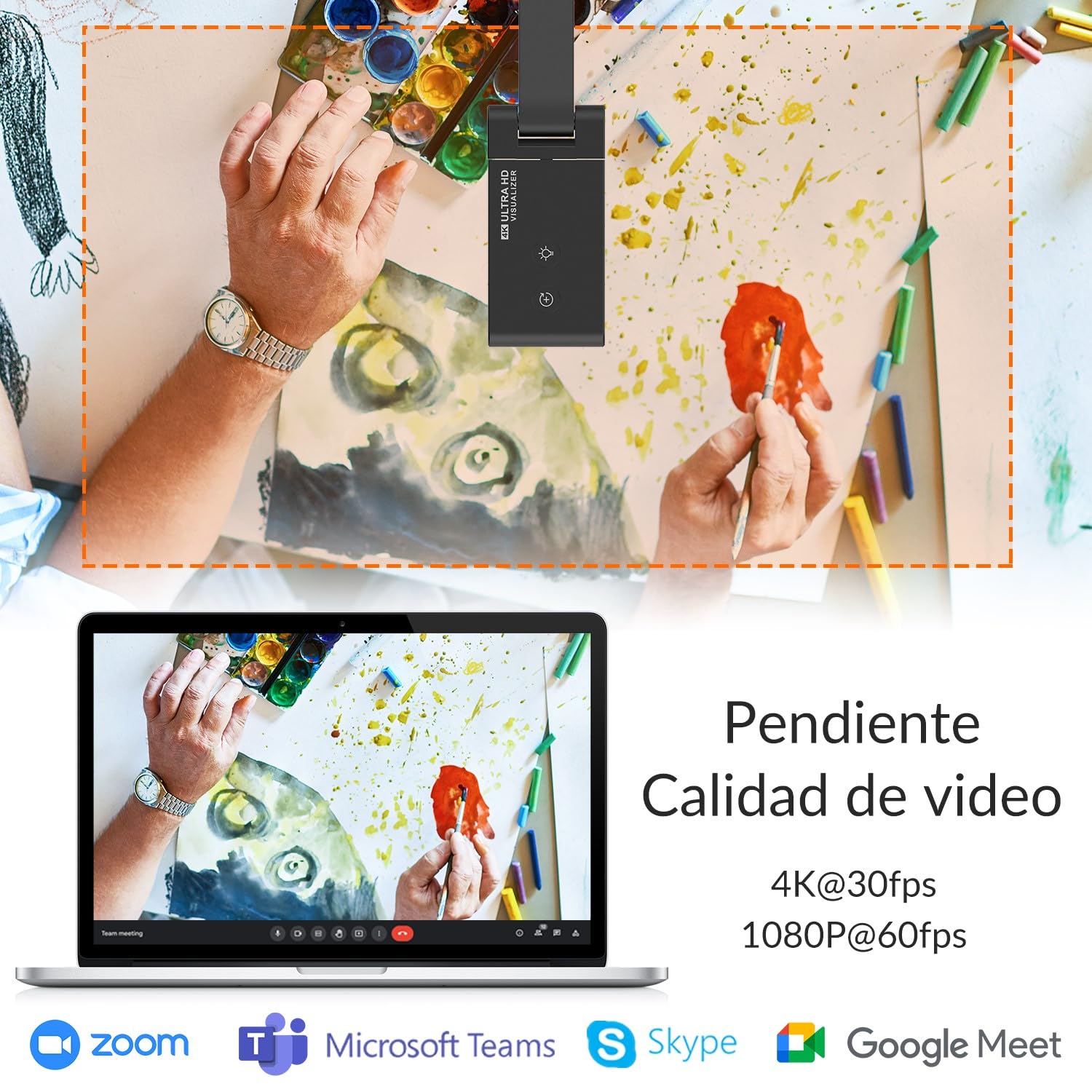 Innex DC500 USB 4K Cámara de Documentos, Webcam y Escáner 3 en 1 de 16MP | Micrófono con Cancelación de Ruido, Enfoque Automático dual, LED, OCR para educación a distancia en Win/Mac/Chromebook