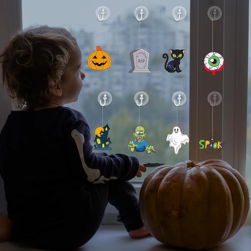 Miniatura 5 de Jenaai Juego de 72 piezas de atrapasoles de Halloween para ventana, para niños, para pintar ventanas, pintura, adorno con 24 ventosas para regalo