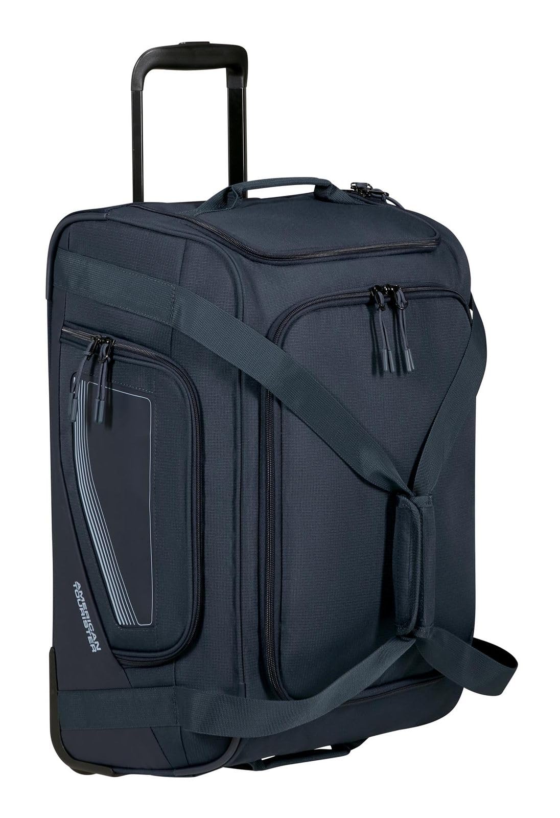 American Tourister City Racer - Sac de Voyage à roulettes 55 cm, 50 L - Bagage Cabine avec Grand Espace de Rangement et Compartiment Chaussures - Déperlant, Smart Sleeve, Robuste - Bleu (Navy)