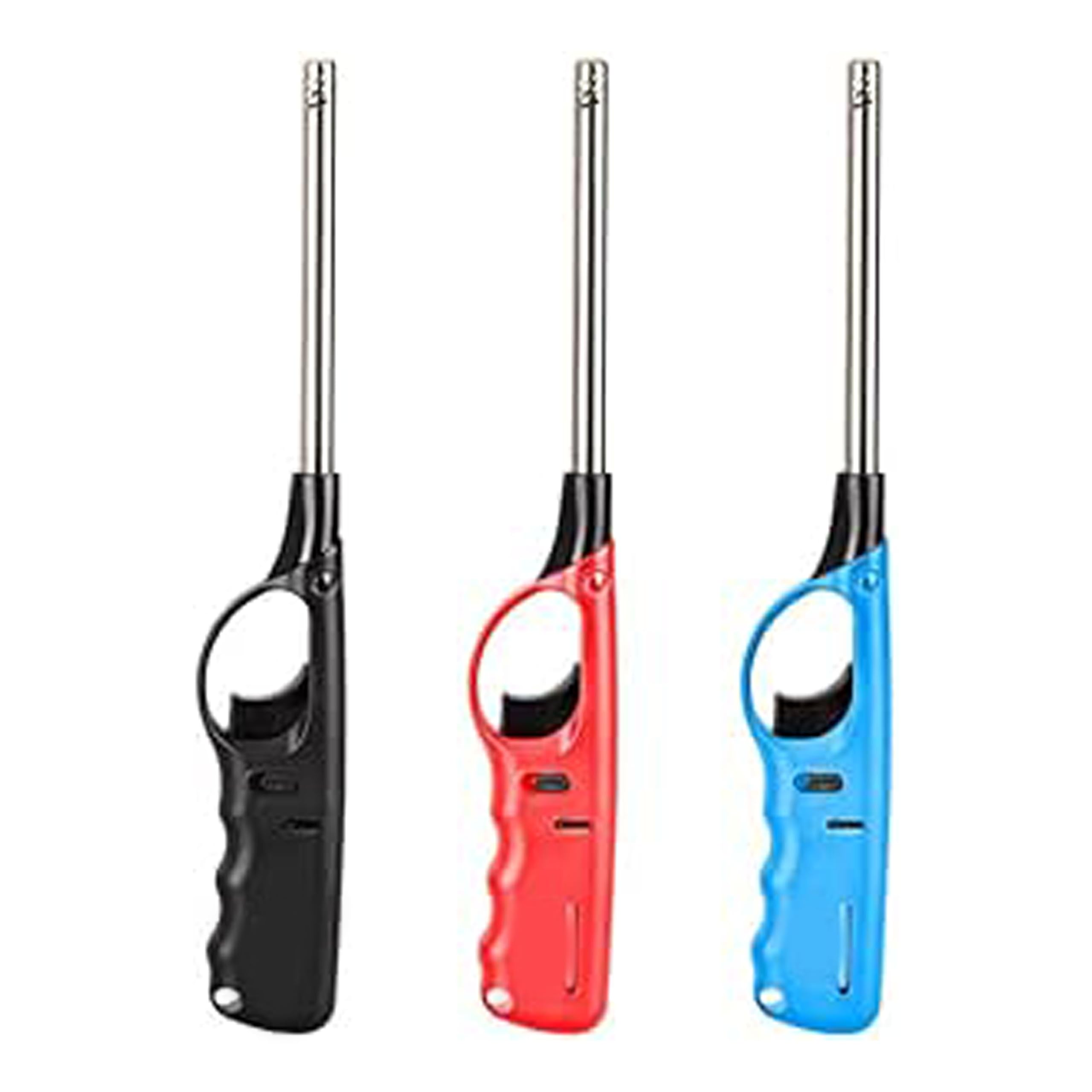 LUXTROUS 3 x Refillable Gas Lighters Long Reach BBQ & Kitchen Lighters, Assorted Colours for Candles, Fireplaces & Camping