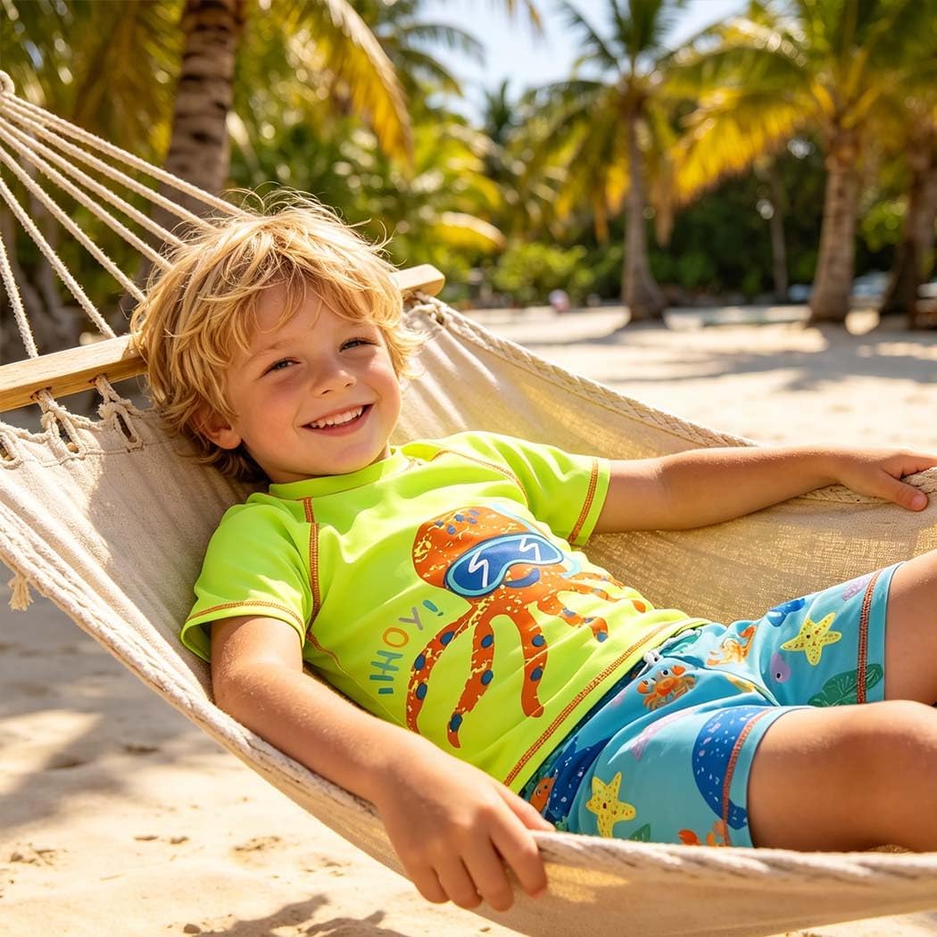 Toddler Boy Two Piece Swimsuit Crab Dinosaur UPF 50+ Swimming Bathing Suit Little Boys Rashguard Swim Set Swimwear Kids 2-10Y