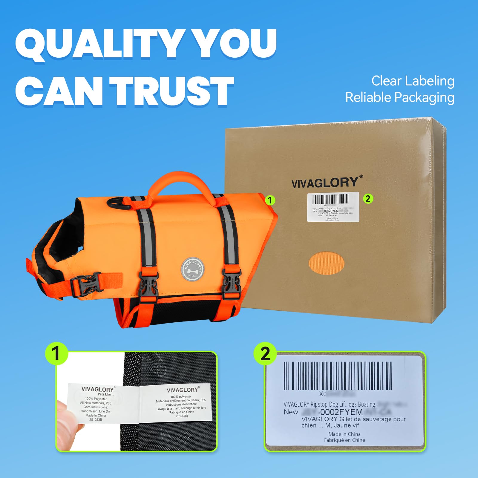VIVAGLORY Rip Stop Dog Life Jacket, Buoyancy Aid with Handle, Buoyancy for Doggy, Dog Life Jacket for Swimming & Boating, XXS, Bright Orange — view 71