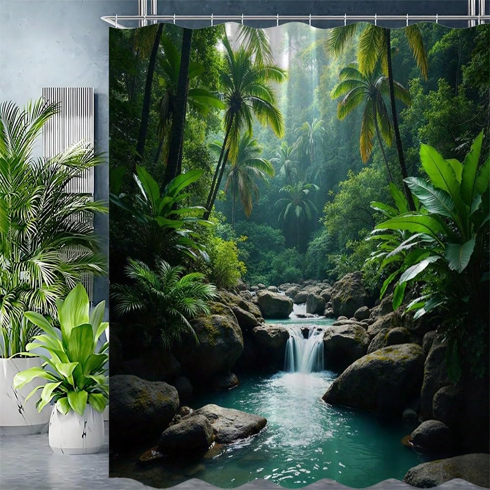GLKSDLPO Tropical Waterfall Shower Curtain 3D Art Printing Bathroom Shower Curtain(157x183cm/62x72in(WxH)