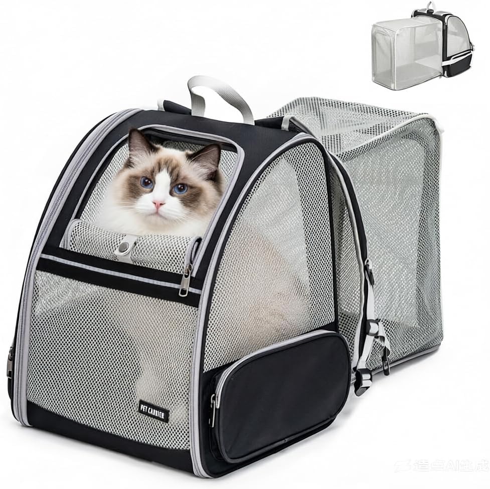 Cat Backpack，Expandable Cat Carrier Backpack, Dog Backpack Carrier and Pet Carrier Backpack, Suitable for Cats, Kittens or Small Dogs, Travel Friendly Puppy Cats Bag (Black)