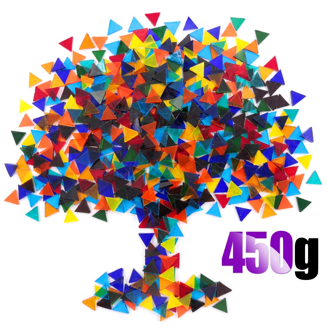 Swpeet 1 Pound Mosaic Tiles Mixed Color Mosaic Glass Pieces with Organizing Container, Triangle Genuine Mosaic Tiles Glass Pieces Mosaic Perfect for Home Decoration Crafts (Transparent, Triangle)