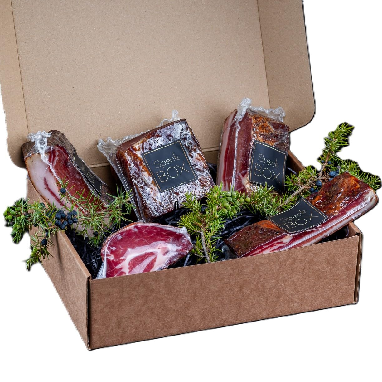 Südtiroler Speck Geschenkbox – 5 ausgewählte Sorten Premium Speck 8+ Monate gereift – Exklusives Feinkost Geschenk für Männer – Original aus Südtirol