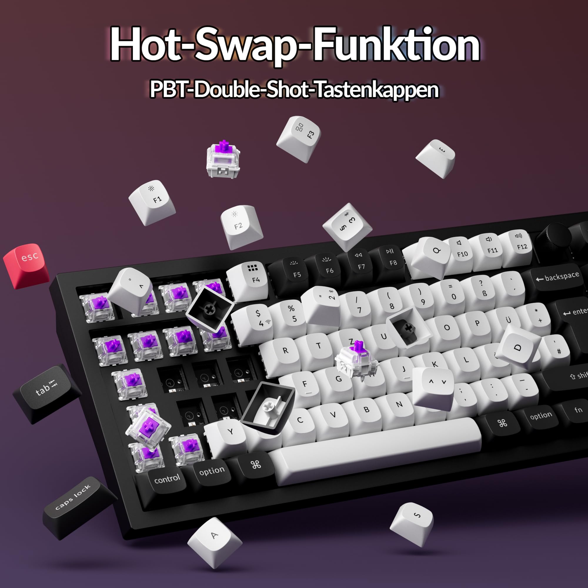 Keychron Q6 HE kabellose Custom-Tastatur, 100% ISO-DE-Layout, 2,4 GHz/Bluetooth 5.2, Vollmetallgehäuse, programmierbar mit QMK/Launcher, Gateron Double-Rail Magnetic Switches, für Mac/Windows, Schwarz