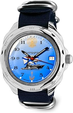 Vostok | Komandirskie Navy Commander Russian Military Mechanical Wrist Watch | Fashion | Business | Casual Mens Watches | Model 211139 Blue Strap B