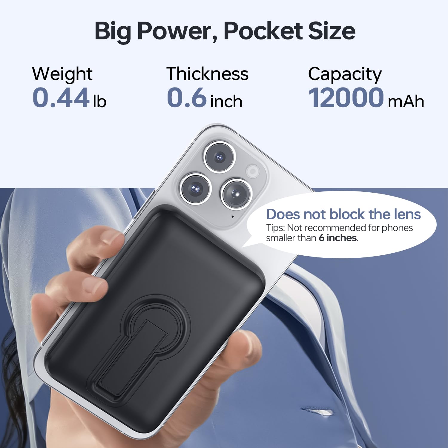 For Magsafe Power Bank, Portable Charger 12000mAh, 22.5W Fast Charging Battery Pack with USB-C Input & Output, LED Display for iPhone 17/16/15/14/13/12 Pro/Pro Max — view 6
