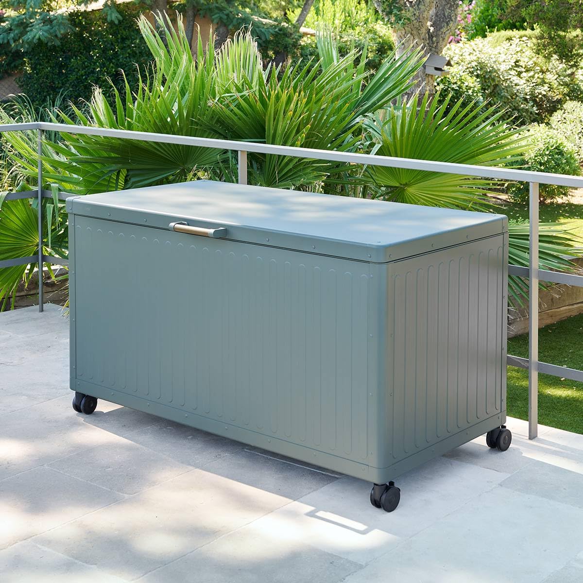 Hespéride - Coffre de Rangement Extérieur Edenio 670L Laurier - Structure Acier Galvanisé et Aluminium - Etanche et Mobile - Mobilier pour Jardin, Balcon, Terrasse