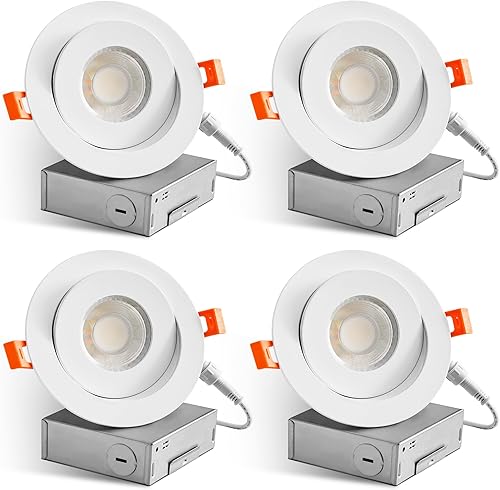 LMP Paquete de 4 luces LED empotrables de 4 pulgadas, seleccionables 2700K3000K3500K4000K5000K, luces regulables sin lata con caja de conexiones, 10