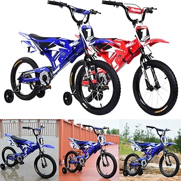 LSLIFE Kids Bike 12 16 18 Inch Boys Motorcycle Bike Kids Motorbike for 2-9 Years Old Boys Girls Motor Shaped bike with Removable Stabilisers Wheels