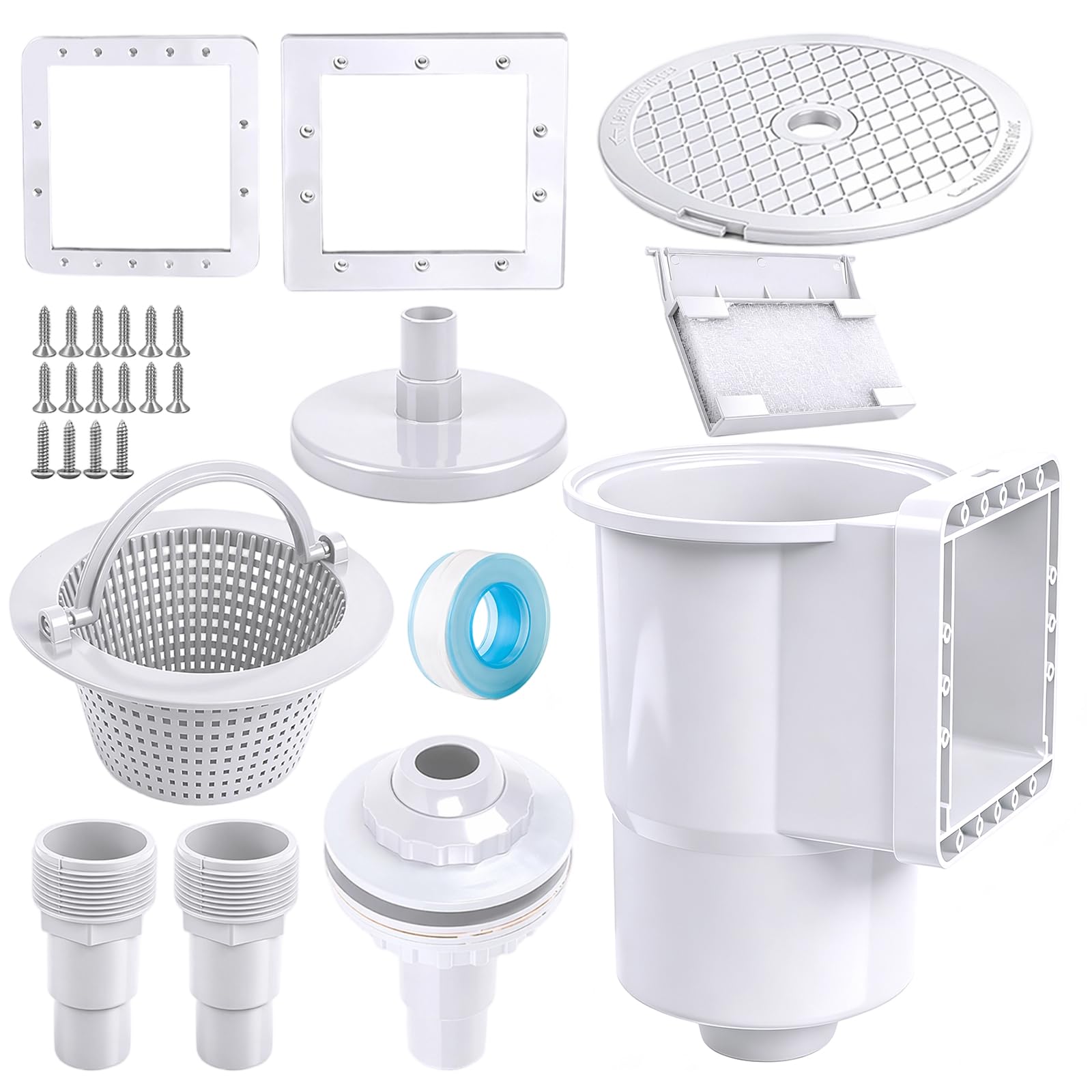 Kit de Skimmer pour Piscines à Parois en Acier et Piscines Hors Sol - Skimmer Encastrable Hautement Efficace avec Grand Panier Filtrant, Buse D'aspiration et Raccord de Tuyau 32/38 mm