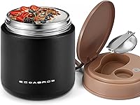 Vista 1 de 15.2oz Kids Vacuum Insulated Food Jar – 316 Stainless Steel Soup Thermo for Hot Food – Leakproof Wide Mouth for School, Kids, Teens & Adults (Black)