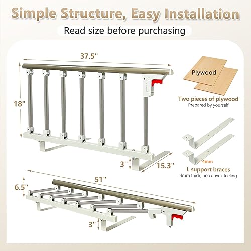 Miniatura 2 de Rieles de cama para adultos mayores de seguridad, asistencia plegable para personas mayores, barandillas de noche, barandillas laterales de