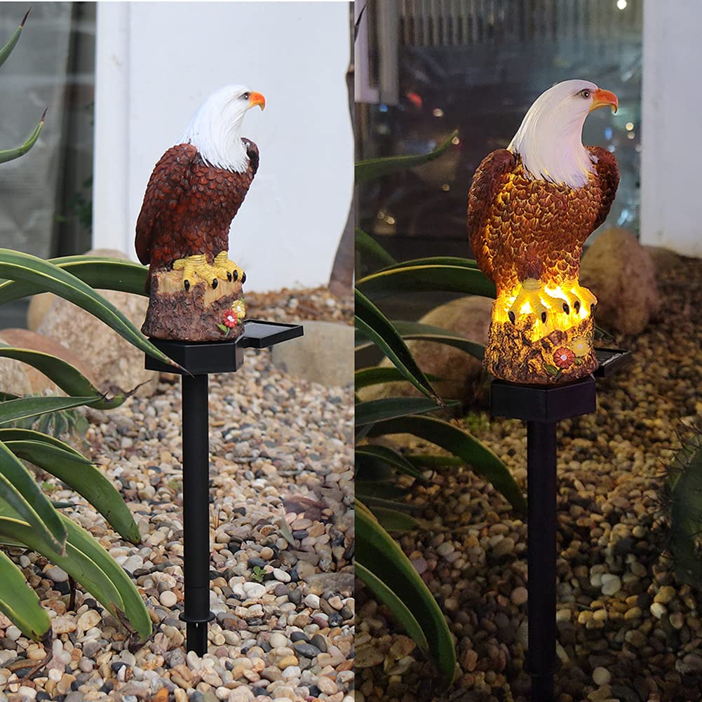 Cymwer 1/2Pcs Eagle Figurine Solar Stake Lights, Solar Eagle Garden Lights Eagle Ground Plug Lawn Lamp, Waterproof Owl Shape LED Solar Light Eagle Figurine for Garden Lawn Terrace Courtyard