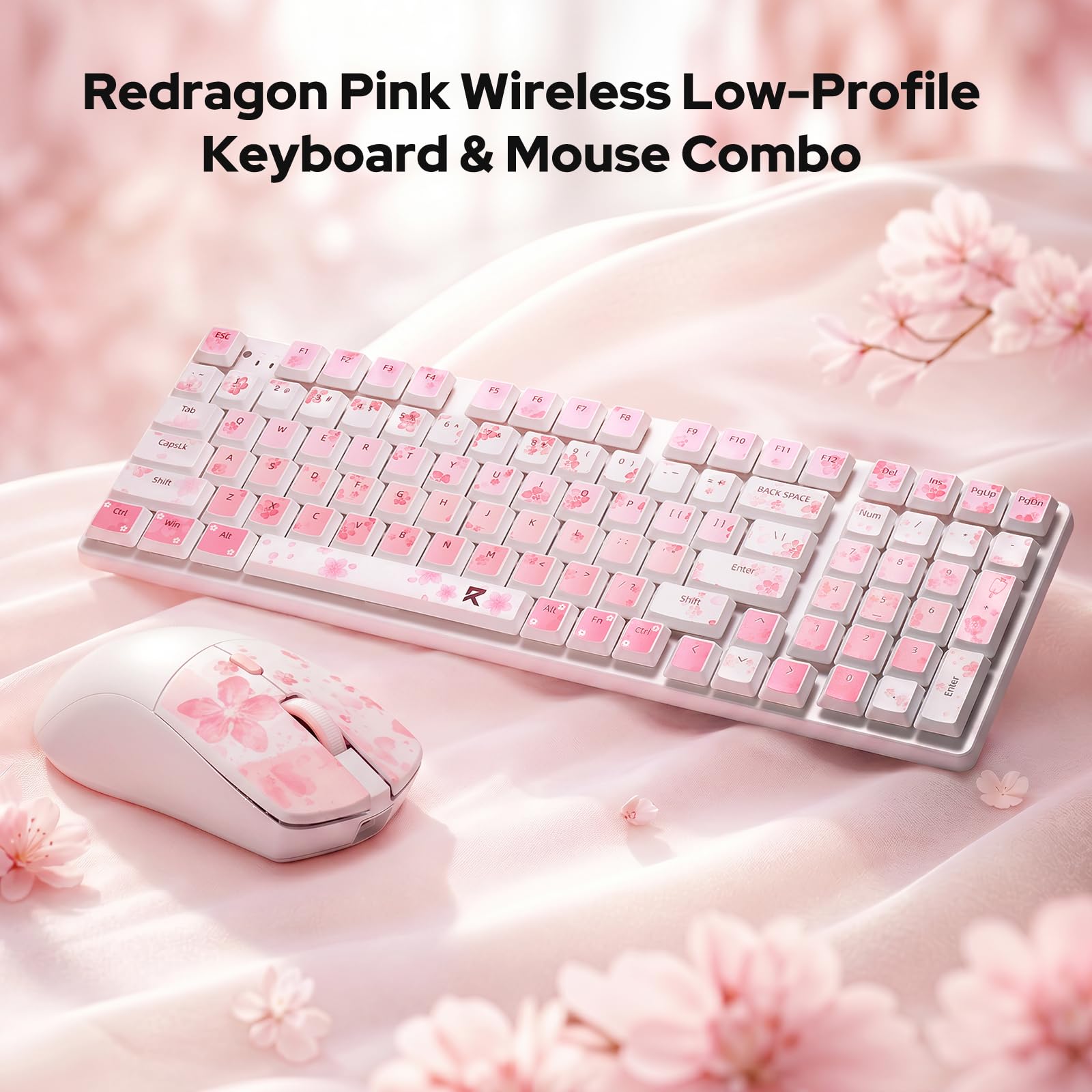 Redragon BS7552 Combo Teclado Ratón Inalámbrico Rosa | combo teclado ratón inalámbrico 98 teclas mecanismo plano 4000DPI sakura rosa
