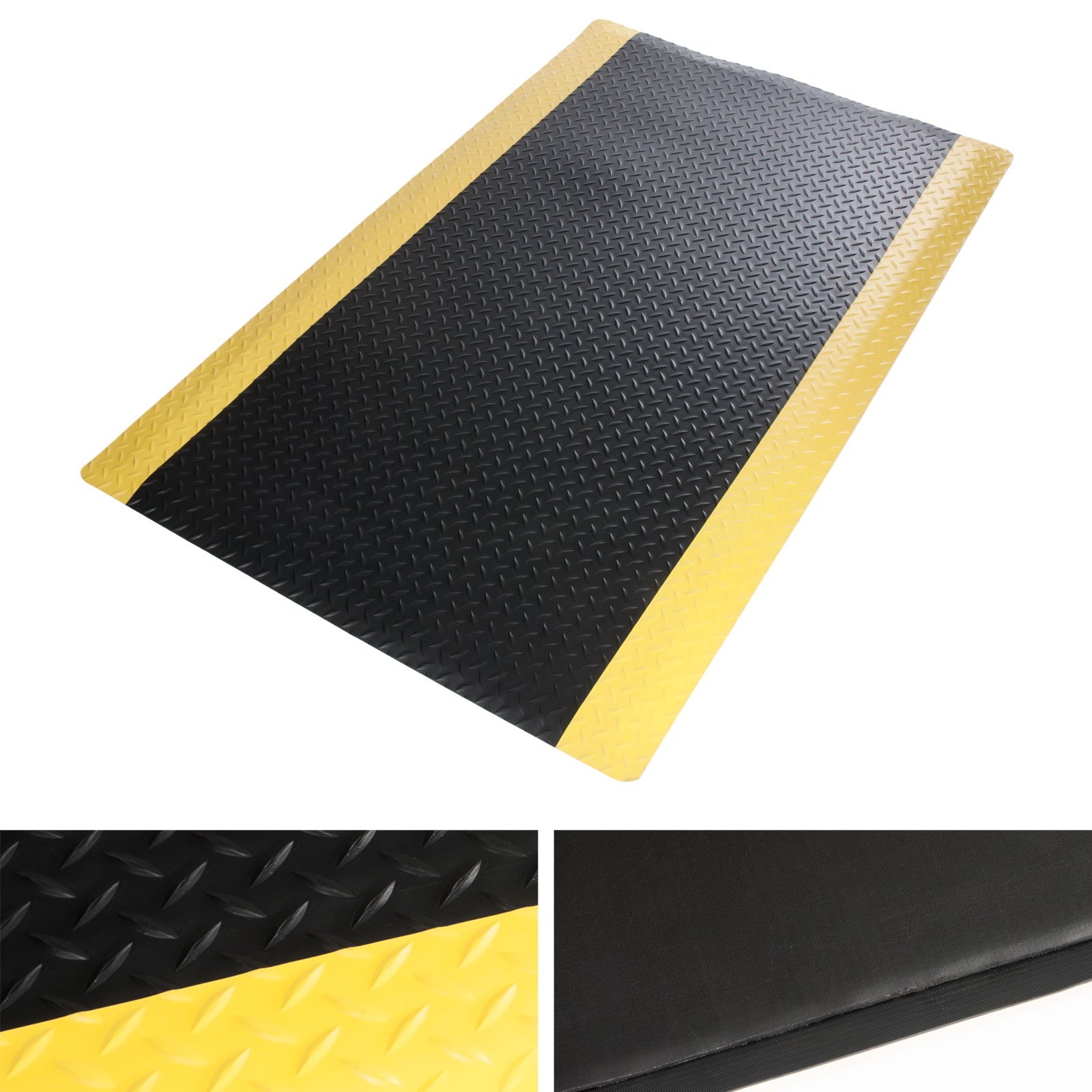etm Tapis antifatigue résistant, amortissant et antidérapant | Industriel | Tailles et Couleurs au Choix | Heavy-Duty Diamant, Noir Jaune - 90x150 cm