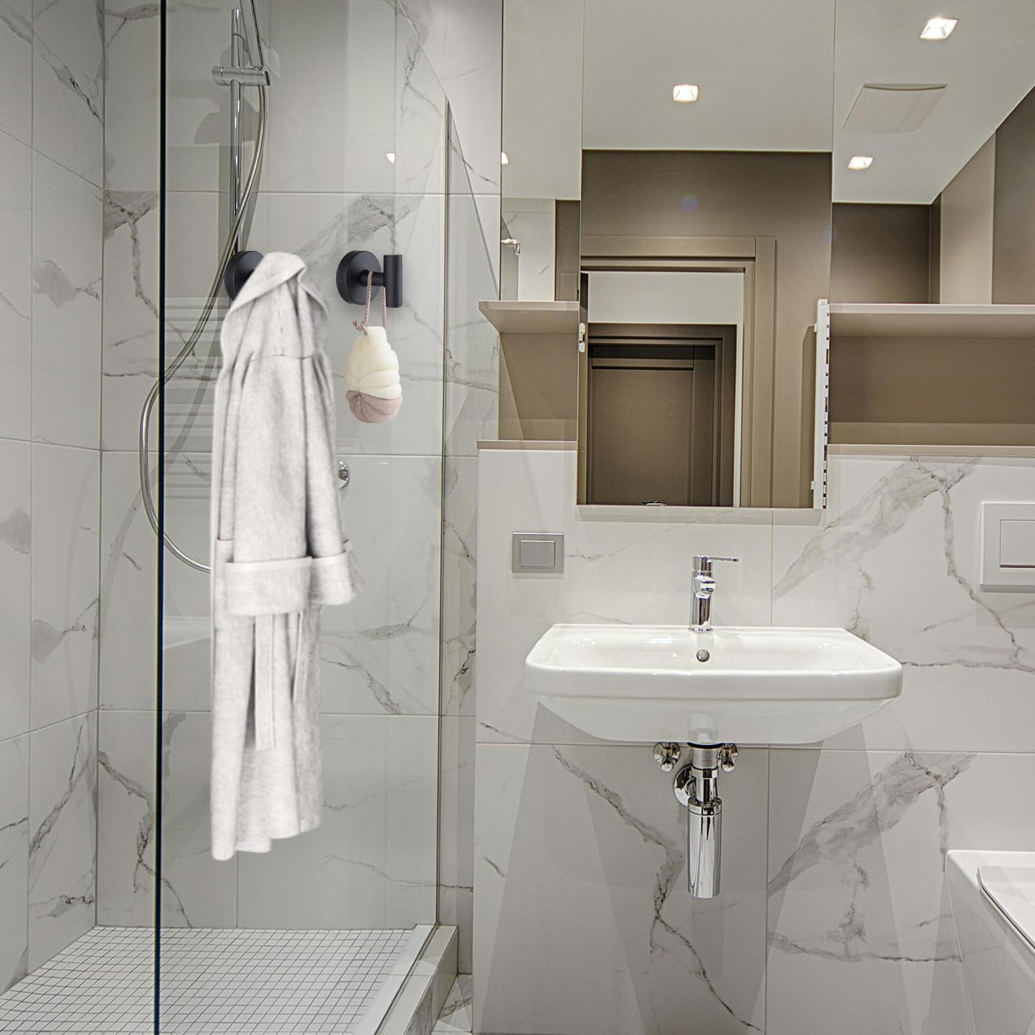 Ganchos con ventosa para baño, de acero inoxidable, extraíbles y reutilizables, para colgar toallas, abrigos, albornoces, no necesita taladrar, no daña las paredes, color negro, 2 unidades