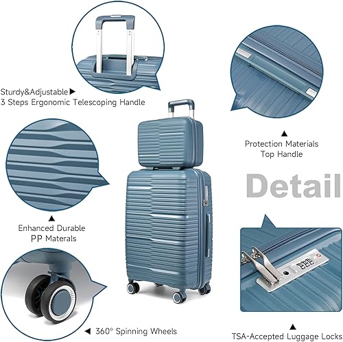 Miniatura 2 de Luggage Sets 4 Piece with 6 Set Packing Cubes - Lightweight PP Hardshell Suitcase with Spinner Wheels, TSA Lock (IceBlue)