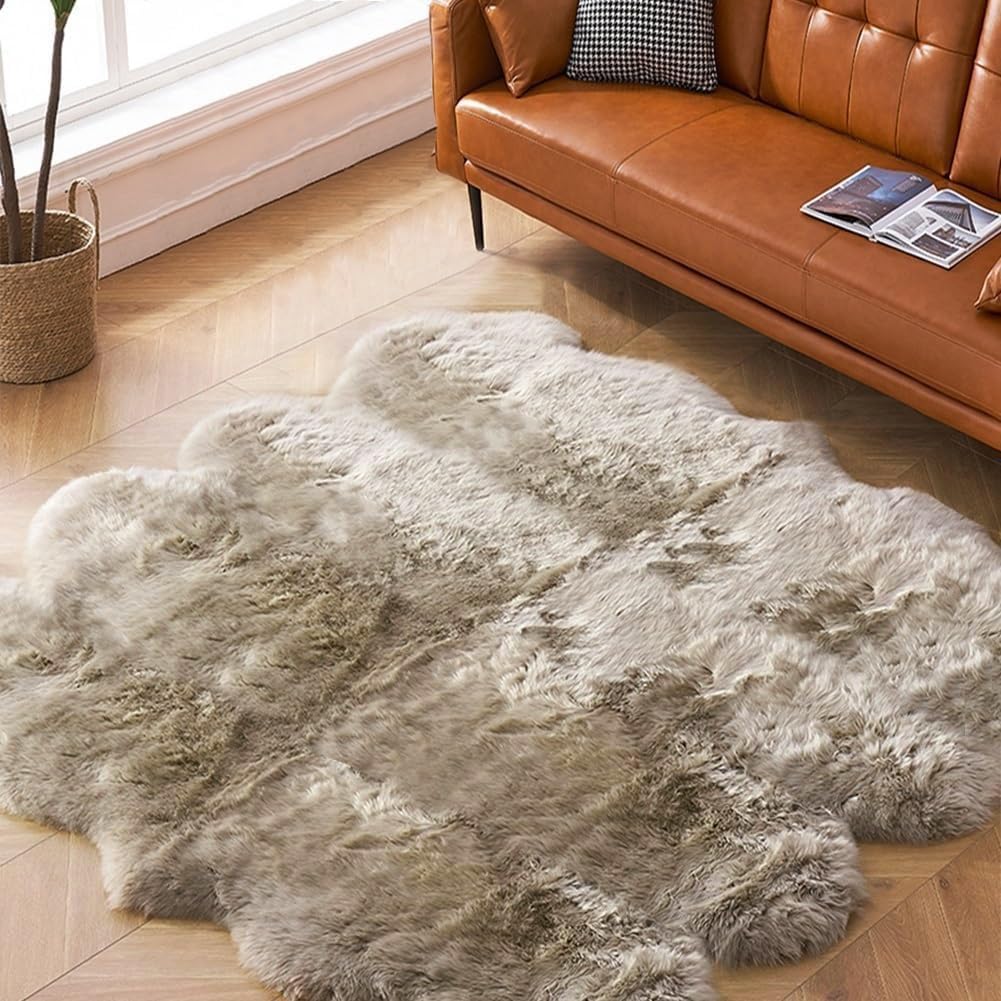 Grand tapis en peau de mouton véritable – Jeté en peau de mouton douce pour salon et chambre à coucher Décoration confortable et luxueuse 8P (185 x 200 cm) – Parfait pour la maison et la chaleur