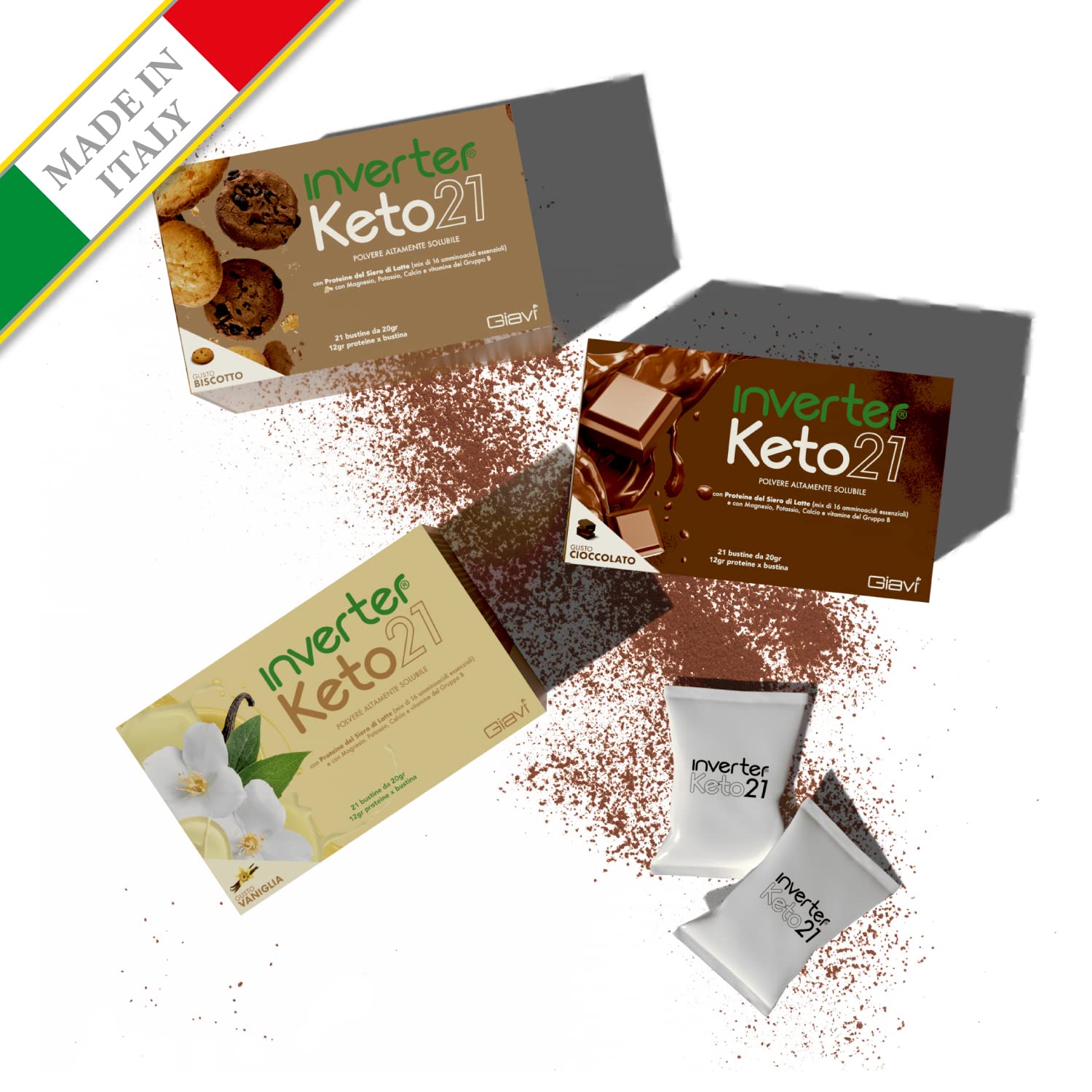 Giavì Inverter Keto21 bustine - Integratore a base di Proteine, Sali Minerali e Vitamine - indicato per la dieta chetogenica - attiva la chetosi - dieta chetogenica kit 21 giorni (Biscotto)