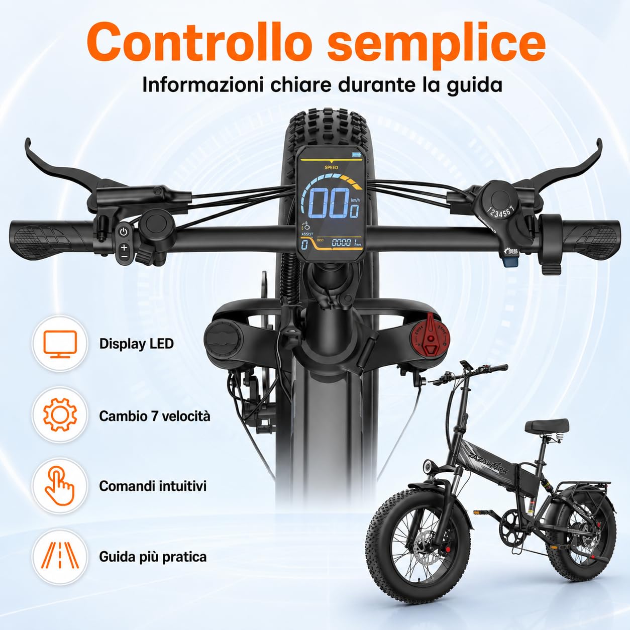 Bici Elettrica Pieghevole 20"×4.0" Fat Tire, Bicicletta Elettrica 48V 20Ah Batteria Rimovibile fino a 120 km 250W,60 Nm, 7 Velocità per Adulti, Freni Idraulici Doppia Sospensione per Ogni Terreno