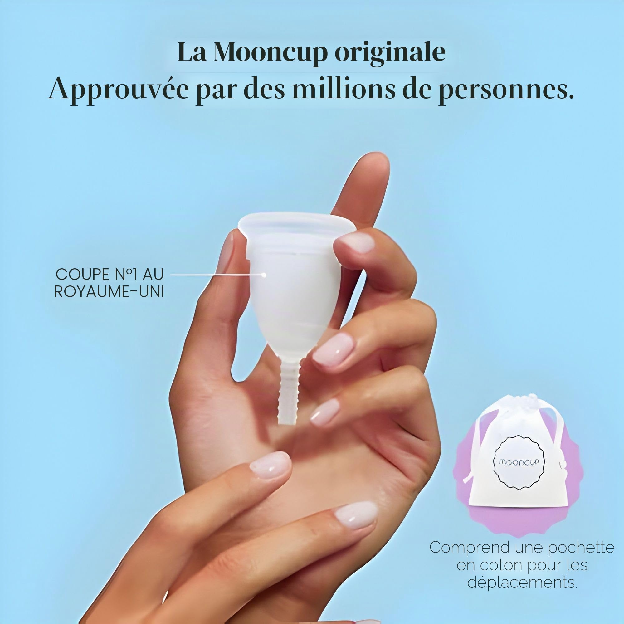 Mooncup Original Coupe Menstruelle en Silicone de qualité médicale, protection équivalente à 3 tampons, sans toxines, écologique, facile à insérer, Taille A (30+ ou après accouchement) confortable