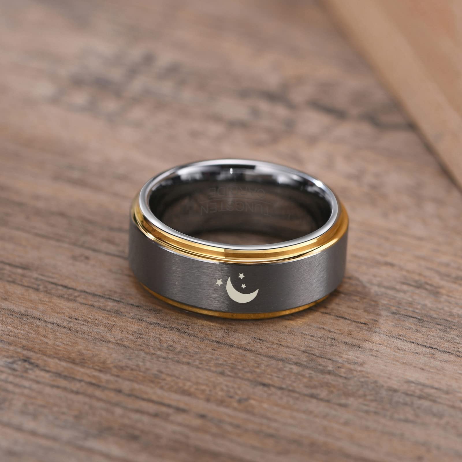Gualiy Bague Mariage Tungstène Couple 8MM Lune et Soleil Bagues Mariage Homme Taille 54-67
