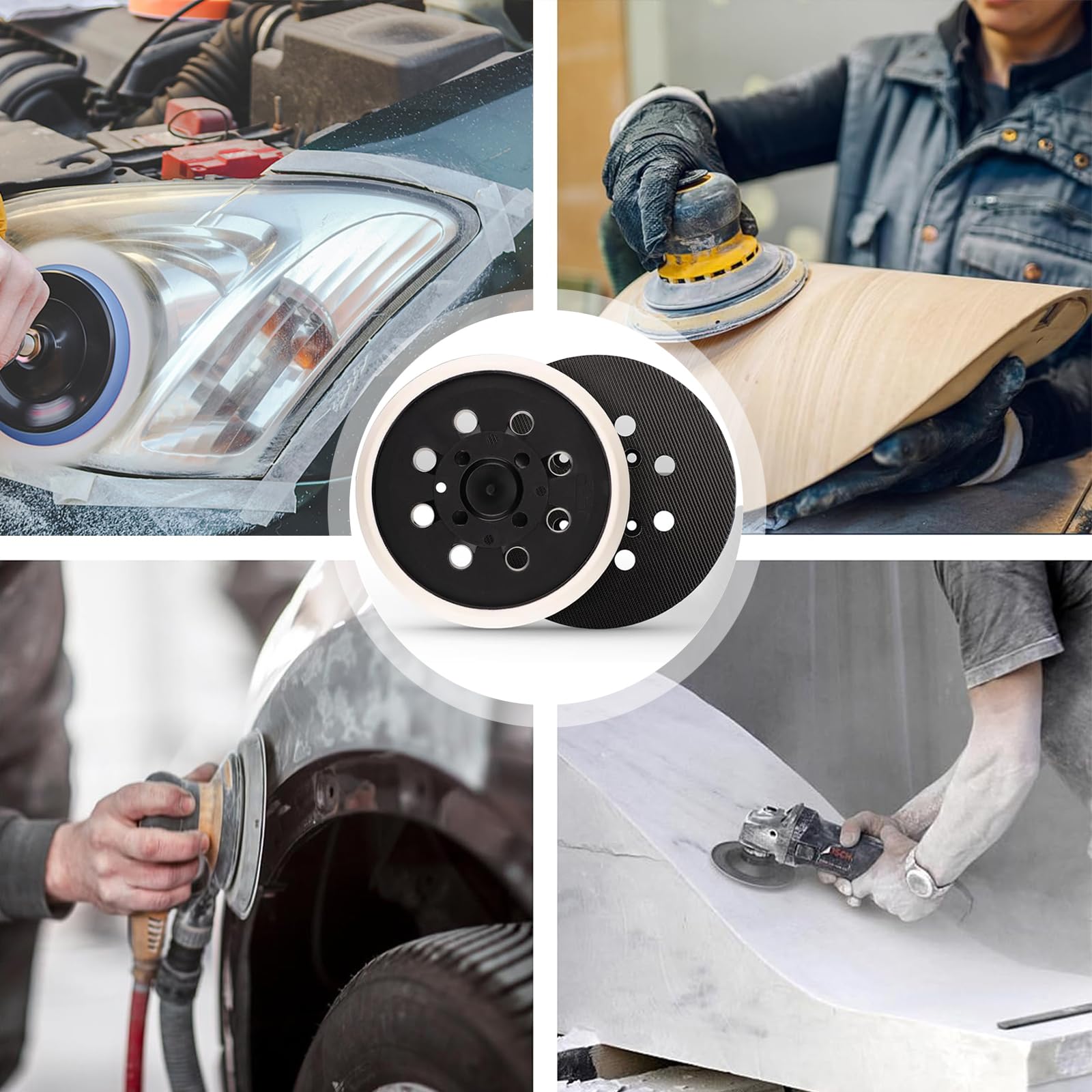 Piatto abrasivo da 125 mm, con 8 fori e sistema di fissaggio e velcro, piatto abrasivo per Bosch PEX 300 AE e PEX 400 AE