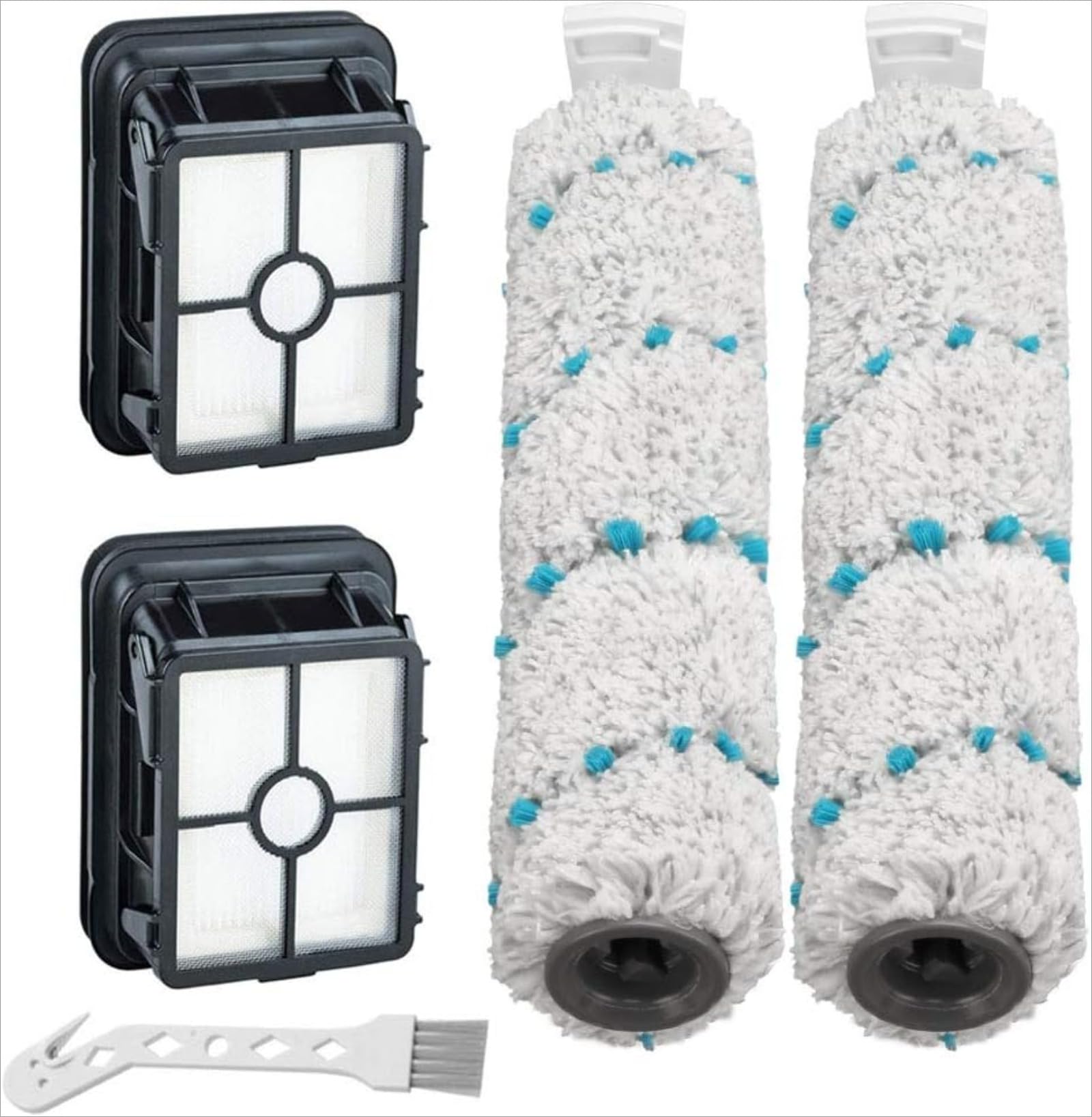 4-Pack Brush Roll & Filter Kit for Bissell CrossWave Max & HydroSteam Plus | Replaces Parts 1618638 & 1608684 | for Models 2554, 2590, 2596, 3515, 3518