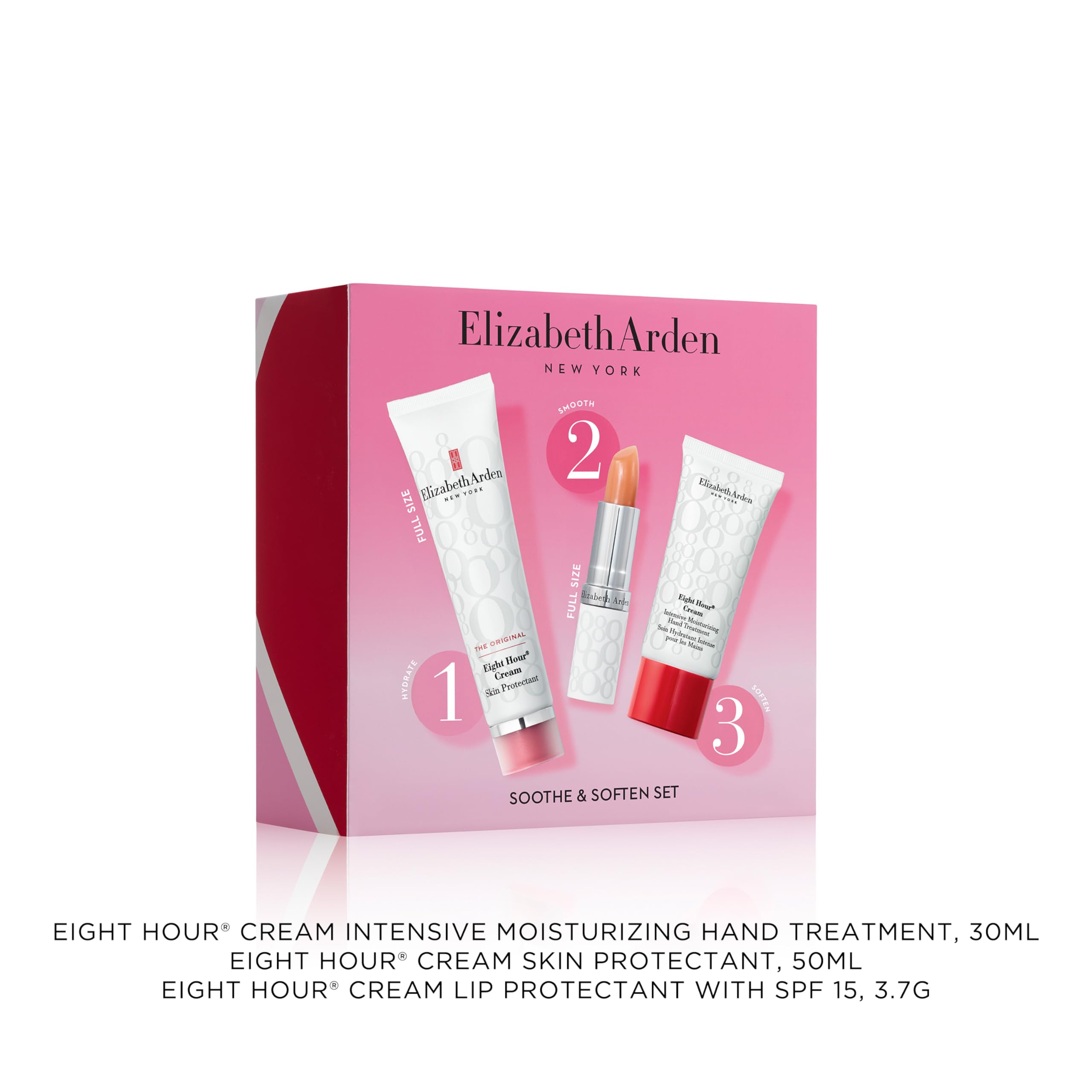 Elizabeth Arden - Eight Hour Nourishing Skin Essentials Set 3 Pezzi, Skin Protectant, Burrocacao SPF 15 e Crema Mani Idratante, Skincare Lenitiva per Mani, Labbra e Corpo con Crema Viso