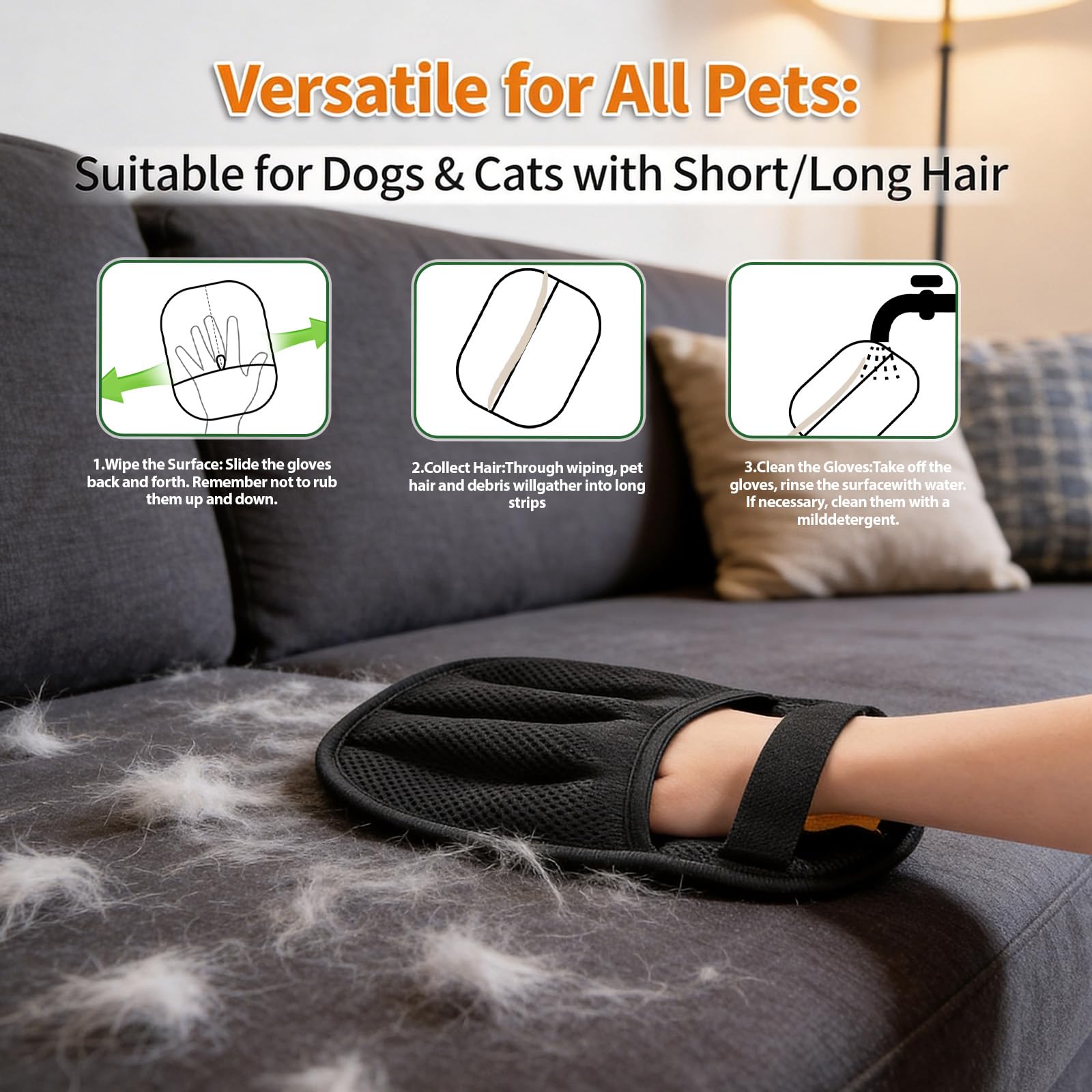Lot de 2 gants d'épilation pour chiens et chats - Gant de toilettage double face avec adsorption électrostatique - Gant d'épilation lavable