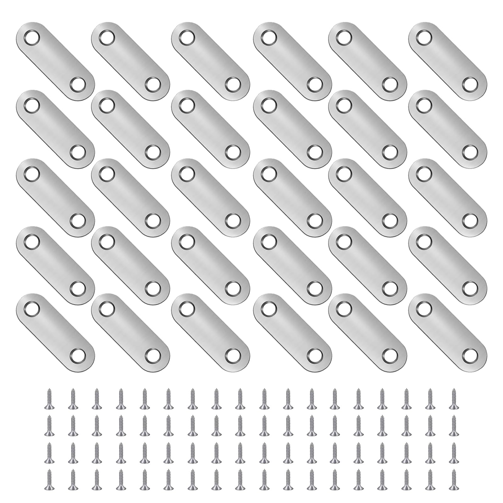 Flat Fixing Brackets, 30 Pcs Flat Straight Brace Brackets, Flat Plate Bracket, Stainless Steel Straight Bracket, Connecting Plates, Flat Support Corner Repair Connector, with 60 Screws