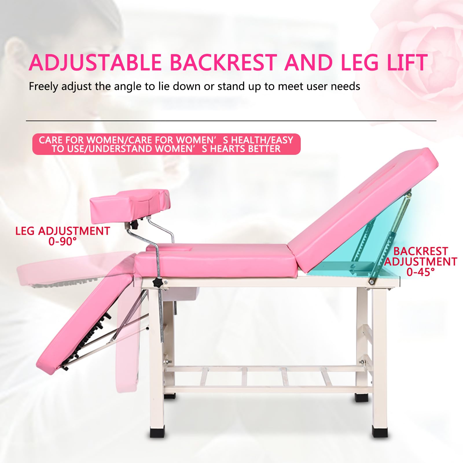 LINLIUA Lettino per Visita ginecologica, Attrezzature infermieristiche, Letto per chirurgia prenatale, Schienale Regolabile, Lettino Spa, Trattamento ginecologico per la Salute Femminile A Pink