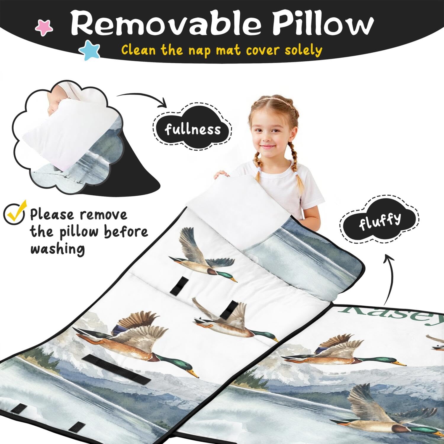 Personalized Toddler Nap Mat with Name – Custom Wild Duck Sleeping Bag with Pillowcase & Blanket for Boys Girls – Ideal Slumber Bags for Daycare, Preschool & Kindergarten