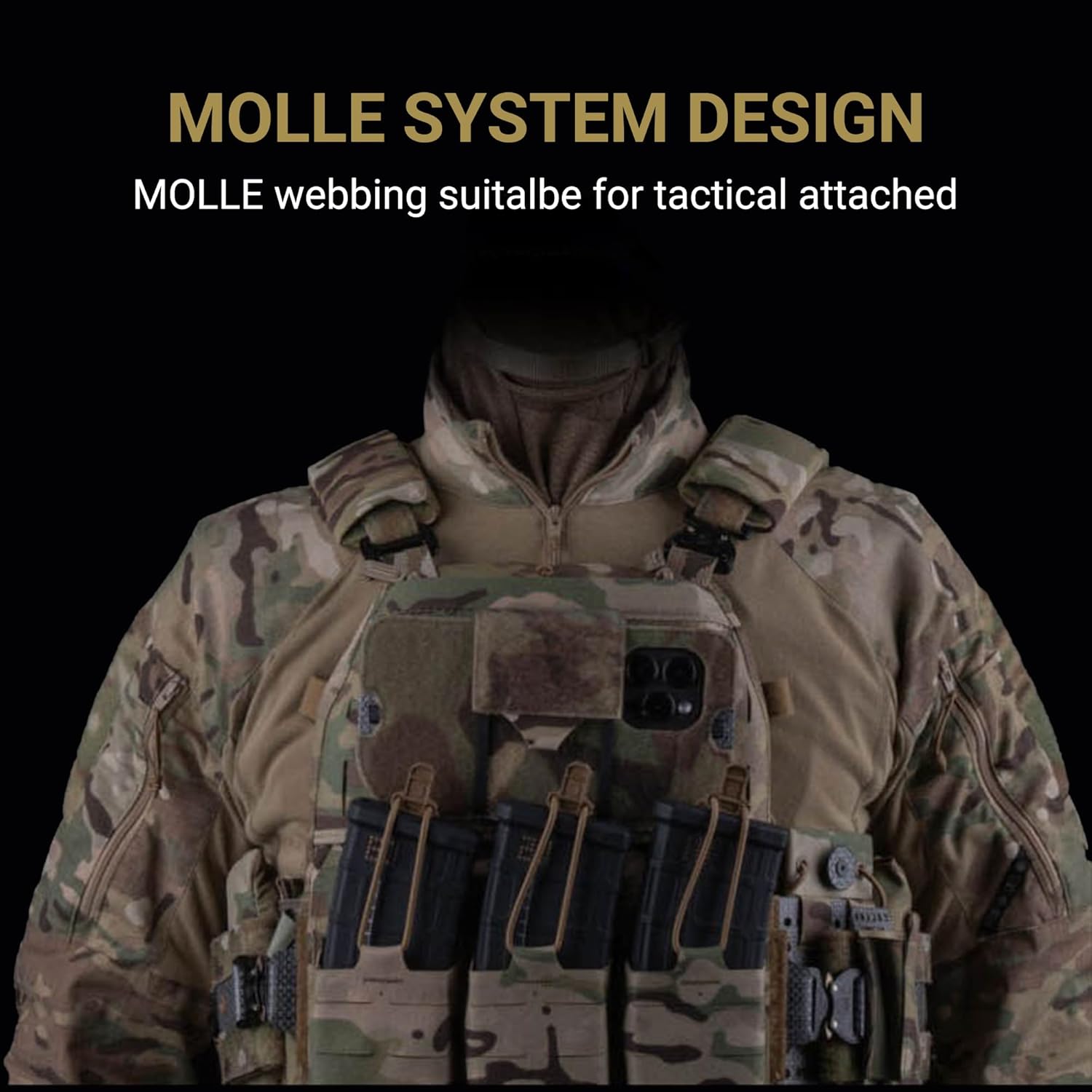 UniPro MB-05 Tactical Vest Navigation Mount for iPhone 15/16/17 Pro Max, MOLLE Compatible, Carbon Fiber & Nylon, MC Color